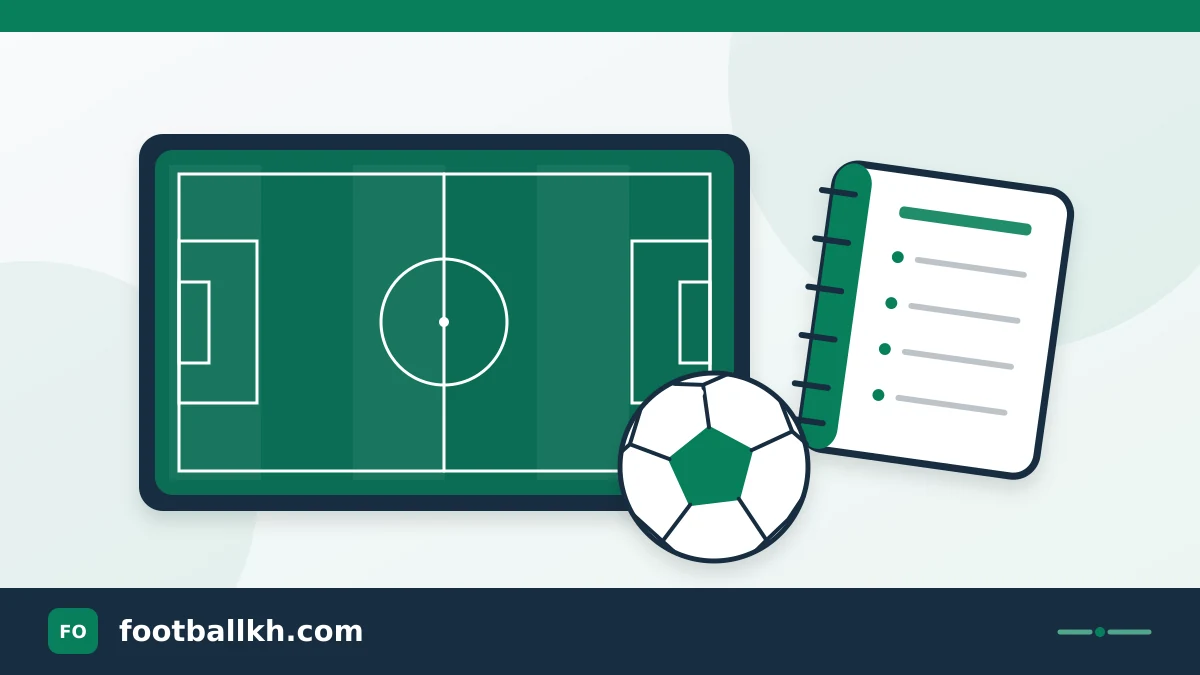 Football pitch, ball and analysis notebook