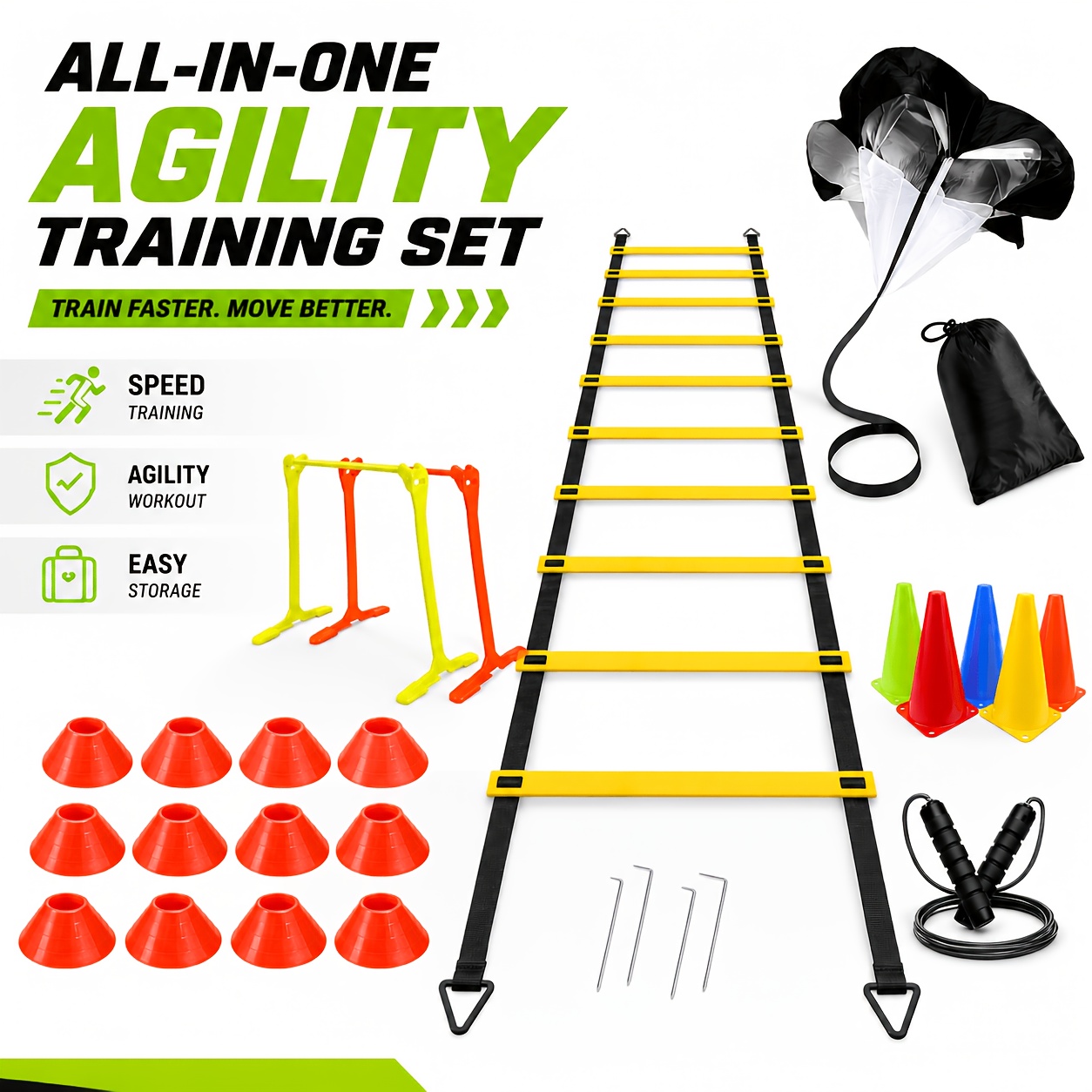 Football footwork set with ladder and markers