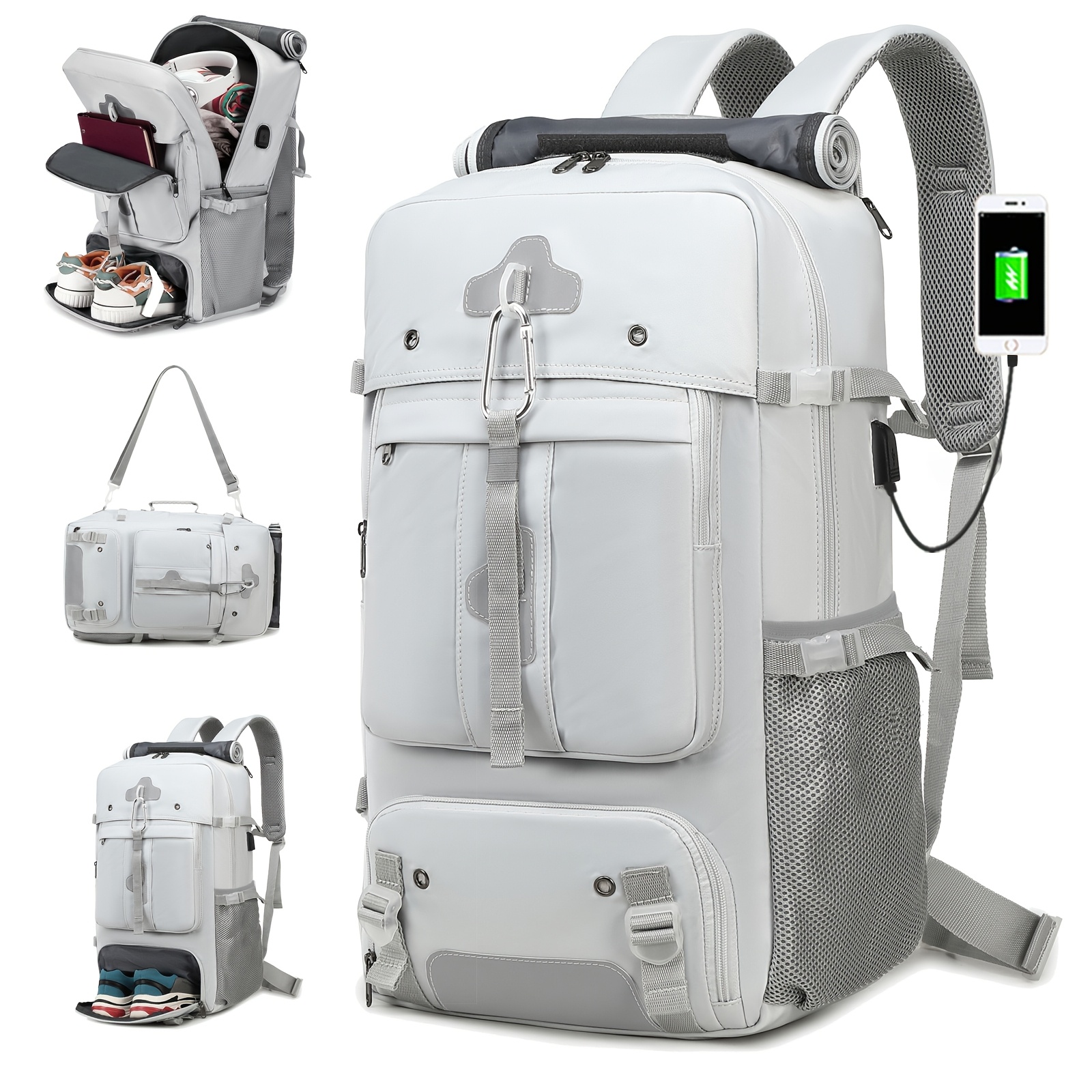 Travel and gym backpack with shoe compartment, listed for 17.3-inch laptops