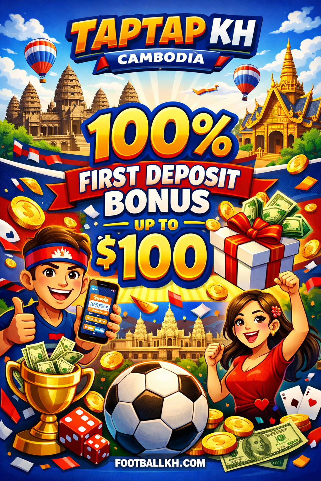 Taptap KH Cambodia 100% First Deposit Bonus up to $100 🎁
